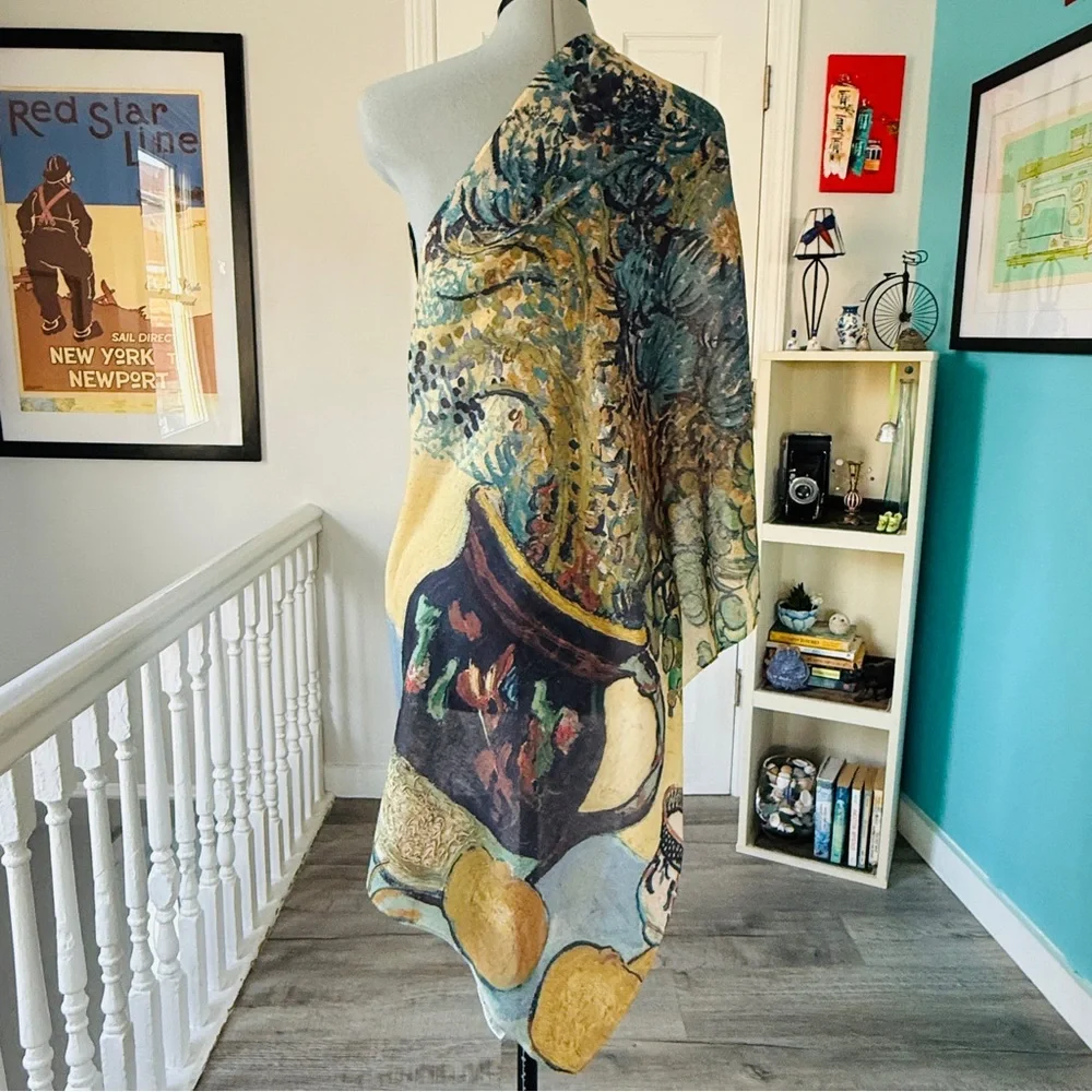 NEW without TAGS Vincent van Gogh Still Life Majolica Jug with Wildflowers Scarf
